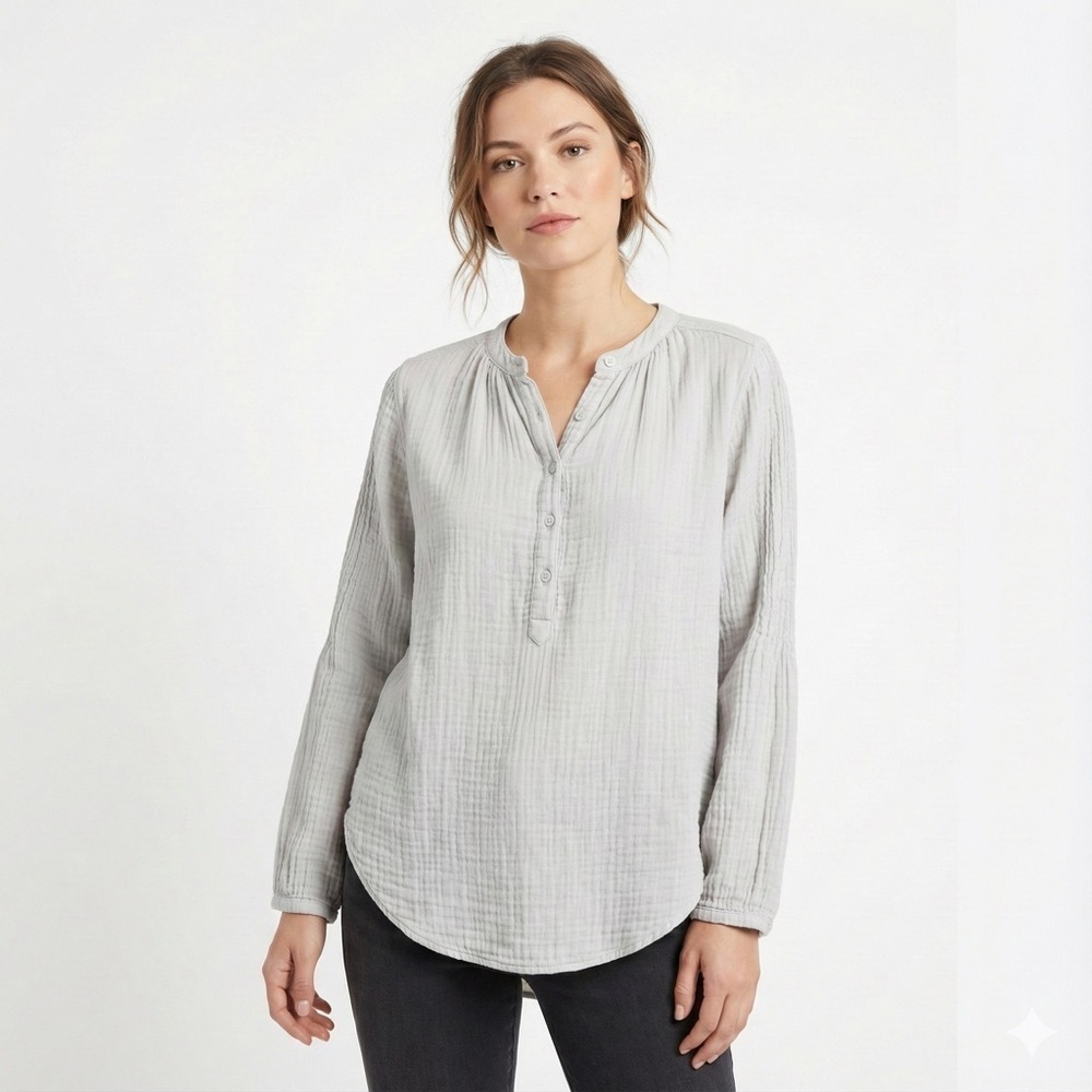 Apiece Apart gauze popover blouse cotton pintuck sleeve gray size 4